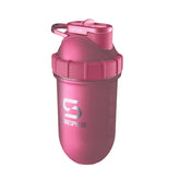 Rose gold ShakeSphere steel tumbler with steel logo, premium shaker bottle for gym and fitness.
