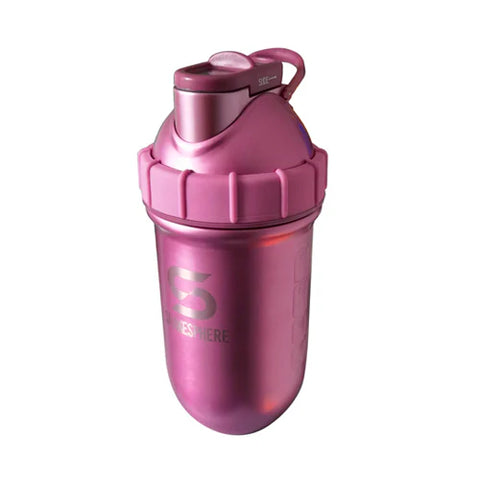 ShakeSphere tumbler in rose gold finish, stylish steel protein shaker for workout and everyday hydration.